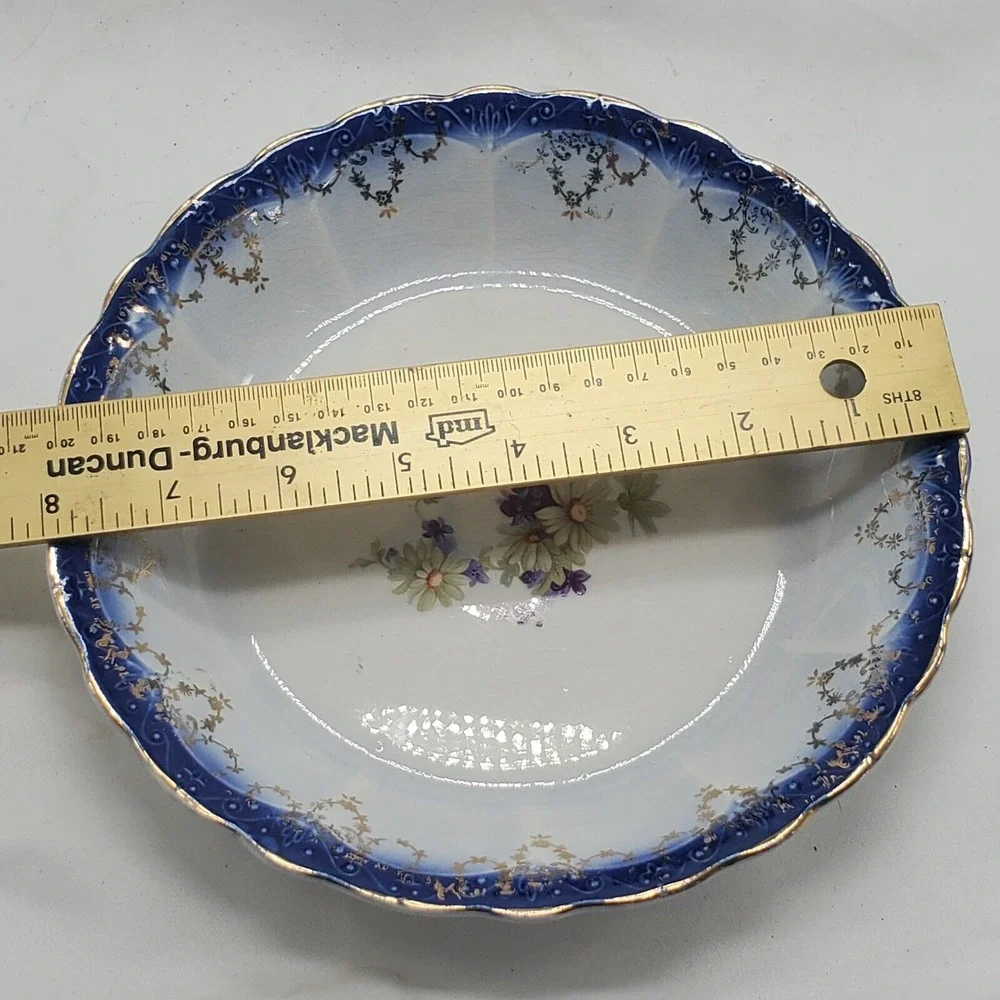 Vintage Antique Imperial China  S.V.O.C.  Co Soup Bowl‎ RARE Blue Gold Floral.